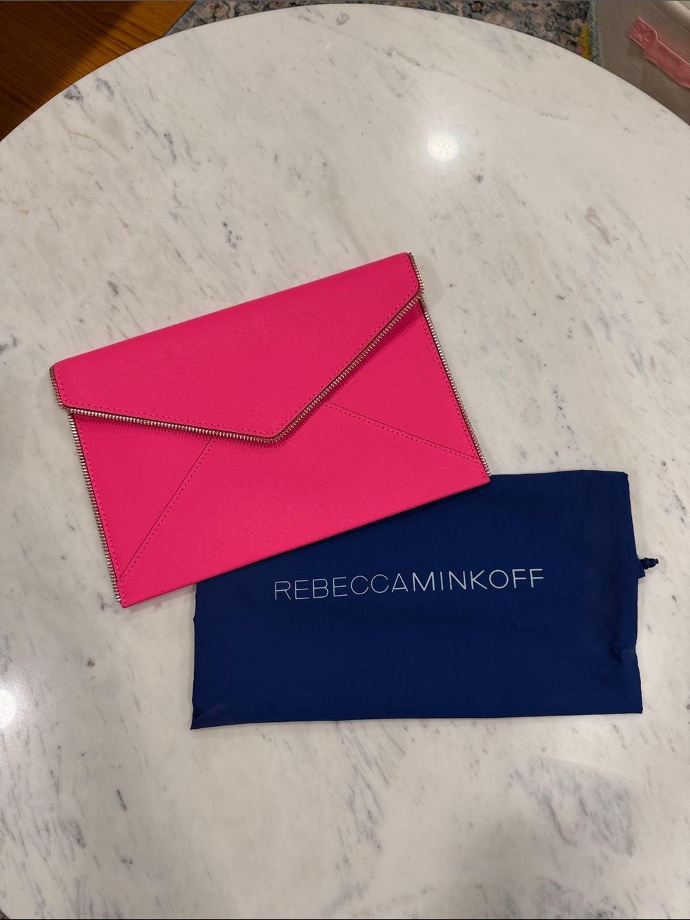 NWOT Leather Rebecca Minkoff Hot Pink Zipper detail Envelope Clutch
